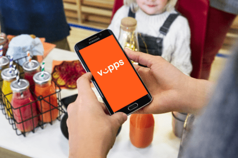 Skjermbilde av Vipps på en telefon i vaffelkø